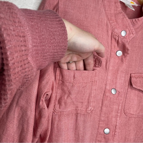 C & C California 100% Linen Utility Jacket Buttons Drawstring Pink Size Small - Picture 5 of 12